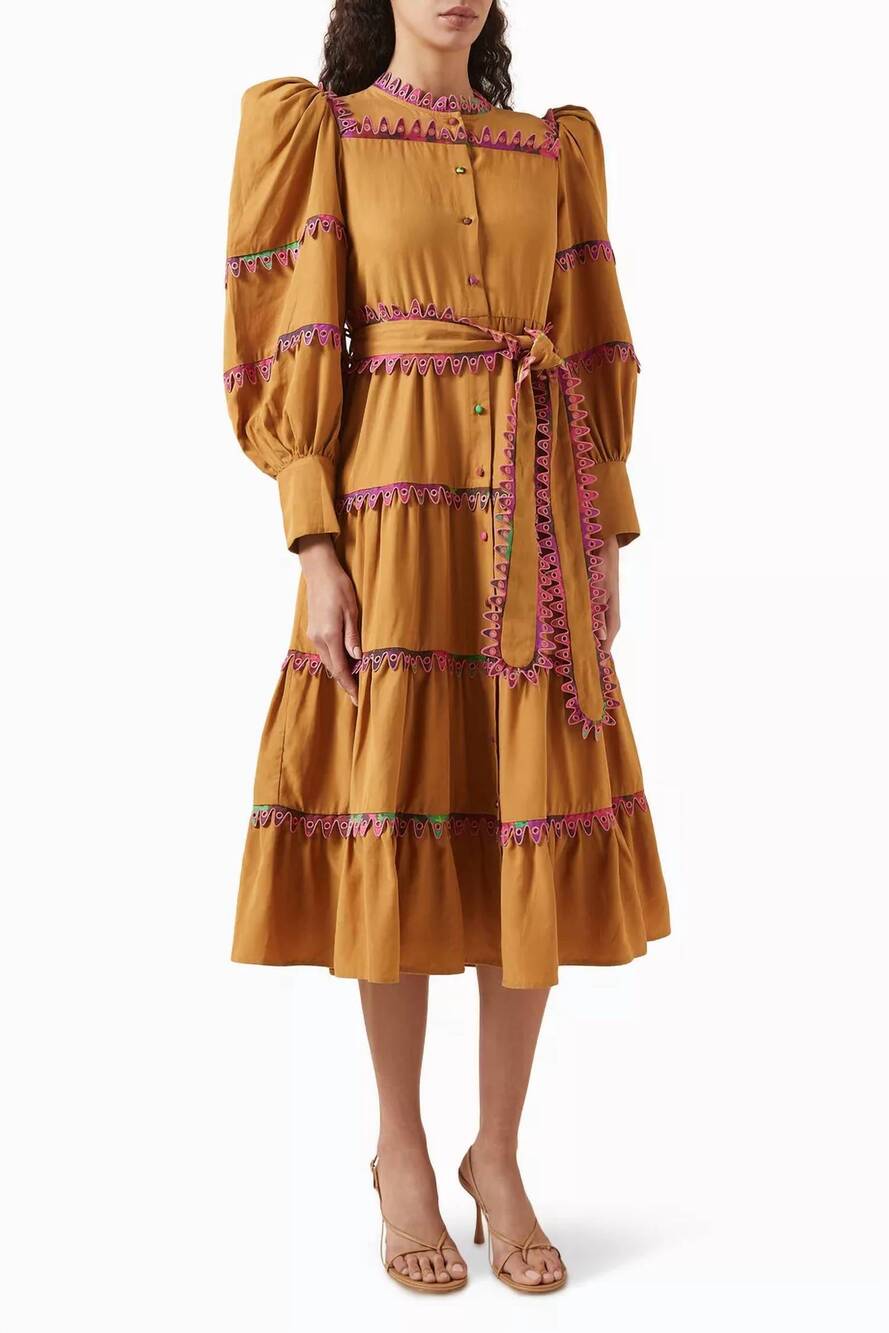 NEW CELIA B hasu tiered midi dress in sand